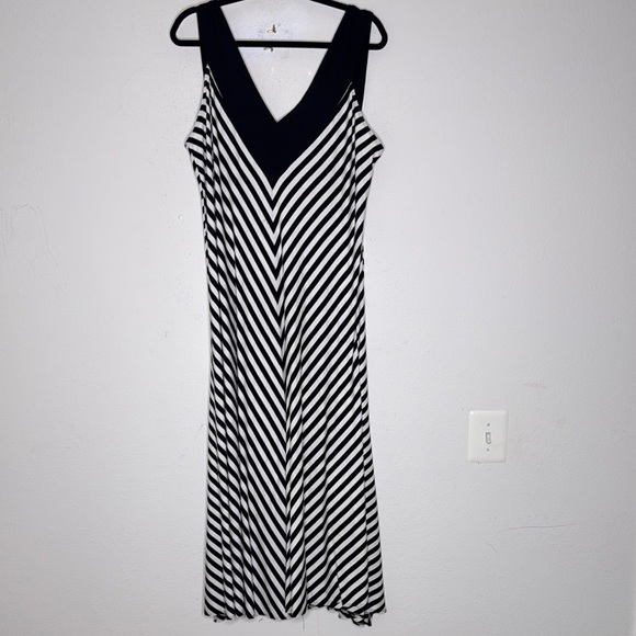 Comfy USA Coastal Beachy Navy Chevron Tank Maxi Dress plus size 1X - Picture 1 of 4